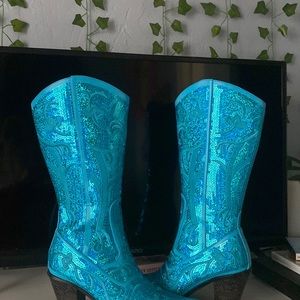 Blue Sparkly CowGirl Boots